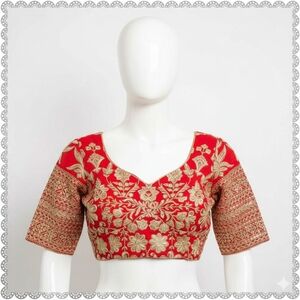 NewElegant Red and Gold Embroidered Women's Saree lehenga Blouse Top Size small
